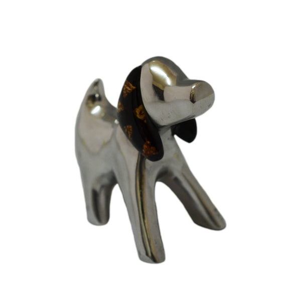 Dog Mini Figurine Handcrafted in Recycled Aluminum and Natural Inserts