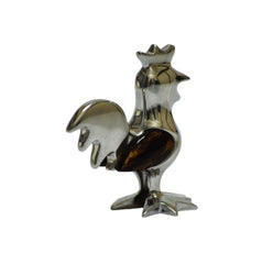 Rooster Mini Figurine Handcrafted in Recycled Aluminum and Natural Inserts