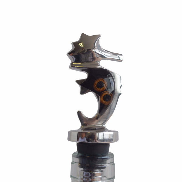 Sea Horse Wine Stopper Handcrafted in Recycled Aluminum and Natural Inserts