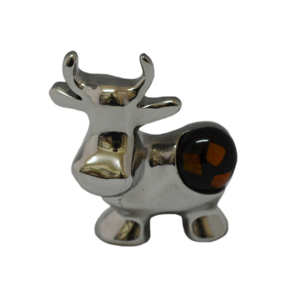Cow Mini Figurine Handcrafted in Recycled Aluminum and Natural Inserts