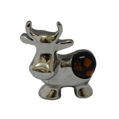 Cow Mini Figurine Handcrafted in Recycled Aluminum and Resin with Mahogany Inserts