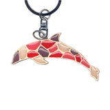 Dolphin Key Chain Handcrafted in Wood with Color Resin Inserts