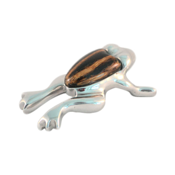 Frog Mini Figurine Handcrafted in Recycled Aluminum and Natural Inserts