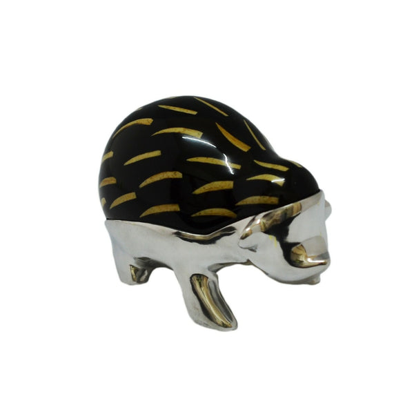 Hedge Hog Mini Figurine Handcrafted in Recycled Aluminum and Natural Inserts