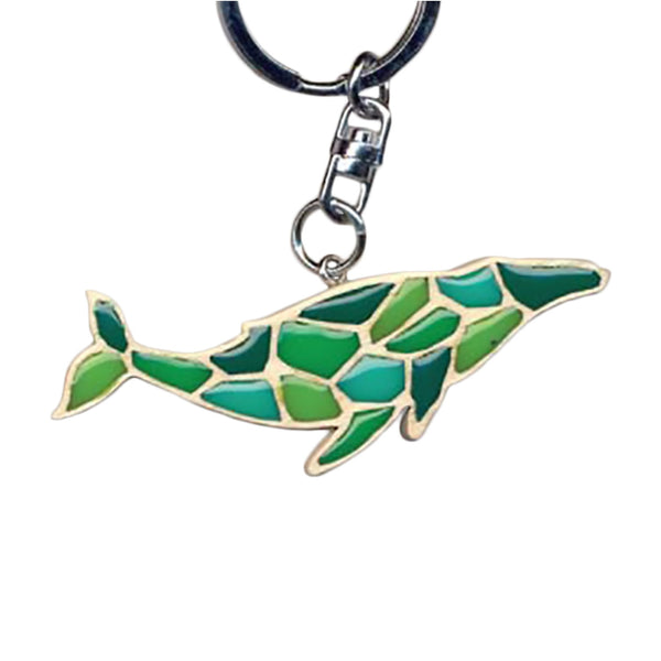 Humpback Whale Key Chain Handcrafted in Wood with Color Resin Inserts