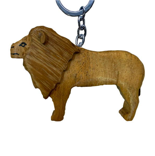 Lion Key Chain Handcrafted in Wood - Realistic