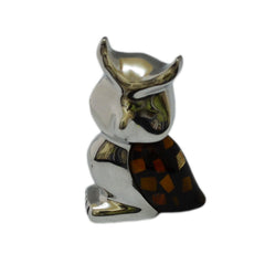 Owl Mini Figurine Handcrafted in Recycled Aluminum and Natural Inserts