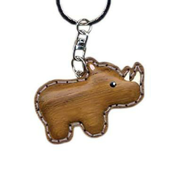 Rhino Key Chain Handcrafted in Wood - Patchwork