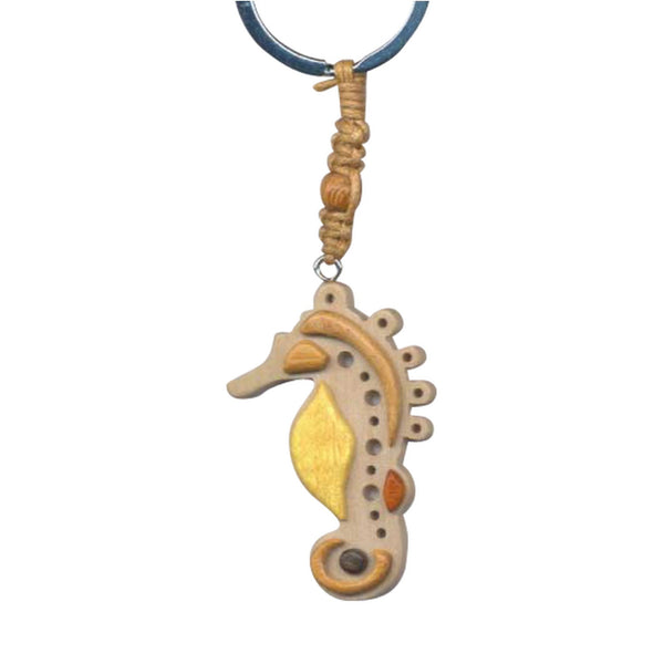 Sea Horse Key Chain Handcrafted in Wood with Inserts