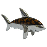 Shark Figurine Handcrafted in Recycled Aluminum with Natural Inserts.