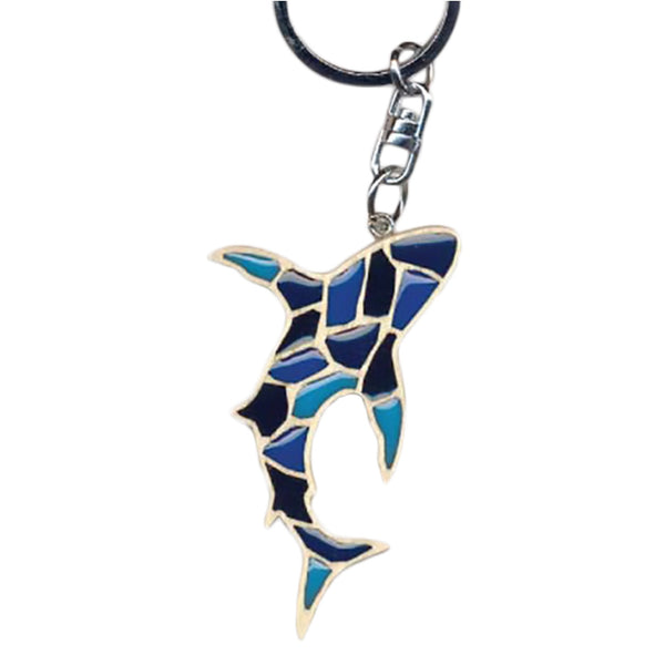 Shark Key Chain Handcrafted in Wood with Color Resin Inserts