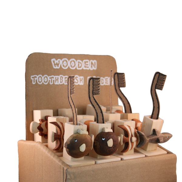 Toothbrush Holder in Assorted Fish Designs Handcrafted in Wood